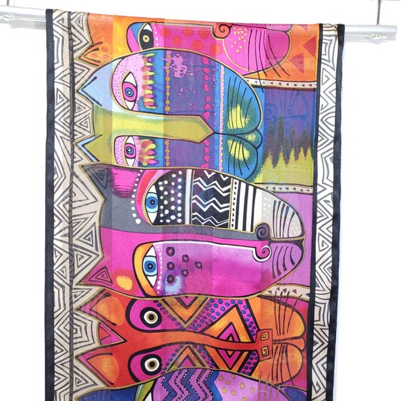 Laurel Burch Vintage Silk Cat Scarf w/ Fringe - Picture 4 of 10